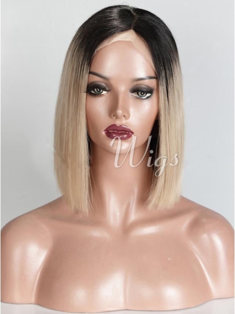 14" Chin Length Straight Bobs Ombre Wigs