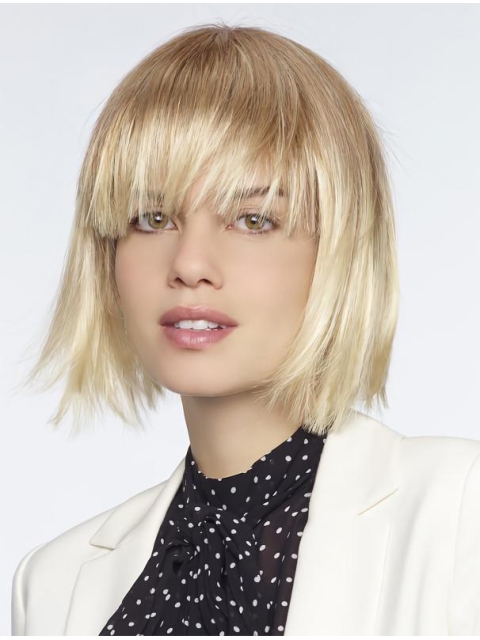 Perfect Blonde Chin Length Straight With Bangs High Quality Wigs