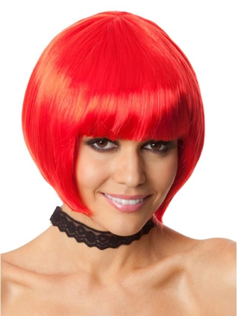 New Arrived Red Bobs With Neat Bangs Synthetic Wigs