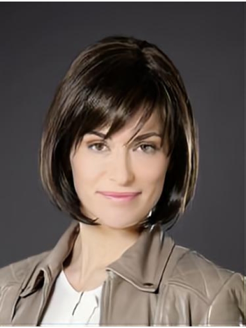 Monofilament Synthetic 10" Straight Brown Chin Length Bob Cut Wigs