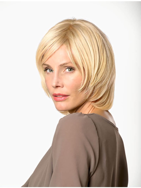 100% Hand-tied Remy Human Hair 11" Straight Blonde Chin Length Bob Cut Wigs Women