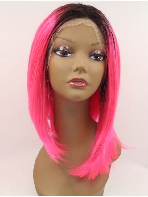 Synthetic Lace Front 13" Straight Red Without Bangs Chin Length Wigs