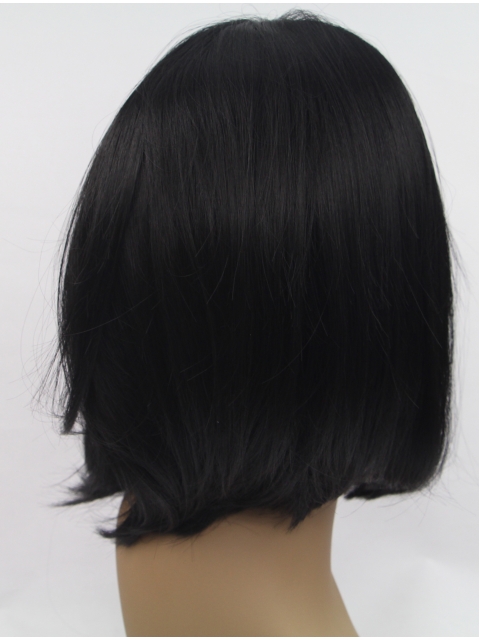 Synthetic Lace Front 13" Straight Black Without Bangs Chin Length Wigs