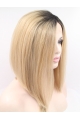 12" Straight Blonde Without Bangs Synthetic Chin Length Lace Front Wigs