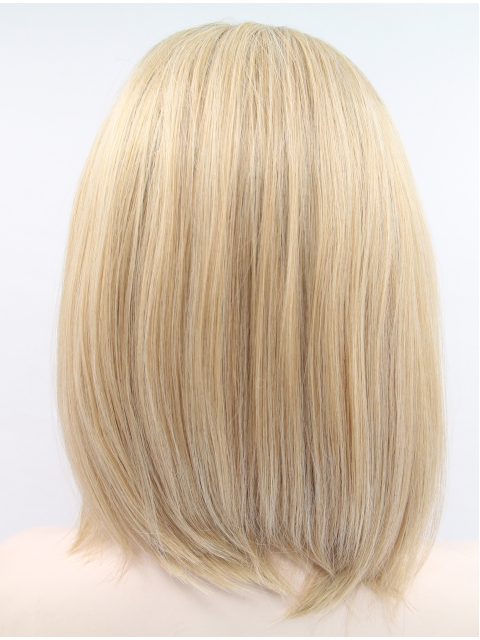 12" Straight Blonde Without Bangs Synthetic Chin Length Lace Front Wigs