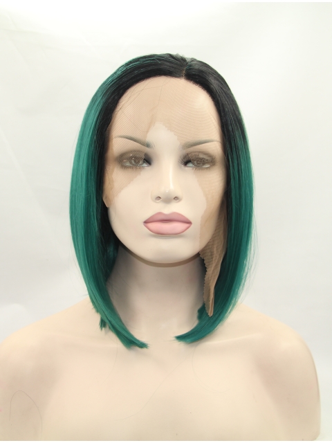 Synthetic Chin Length Ombre/2 Tone Lace Front 13" Without Bangs Straight Wigs