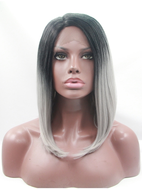 Synthetic Chin Length Ombre/2 Tone Lace Front 12" Without Bangs Straight Wigs