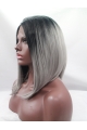 Synthetic Chin Length Ombre/2 Tone Lace Front 12" Without Bangs Straight Wigs