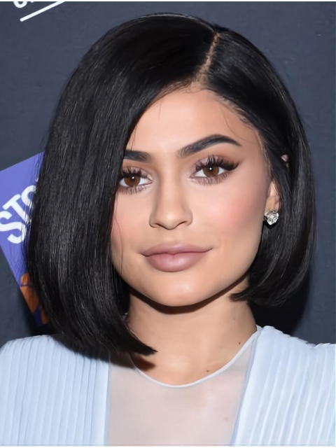 Capless Black 10" Straight Synthetic Kylie Jenner Wigs