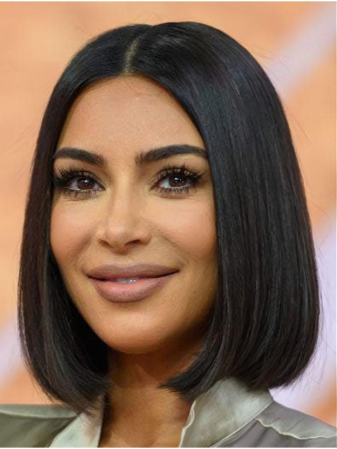 Lace Front Chin Length Black Straight Bobs Kim Kardashian Wigs