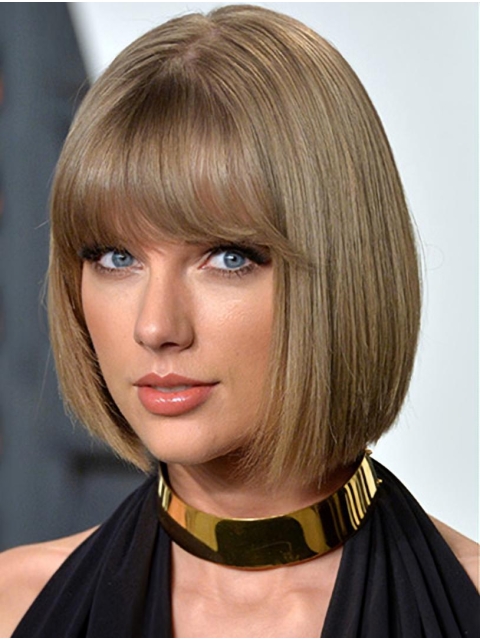 Capless Chin Length Blonde Straight Bobs Taylor Swift Wigs