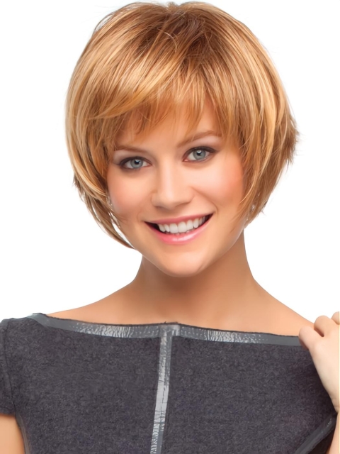 Sleek Auburn Straight Chin Length Synthetic Wigs