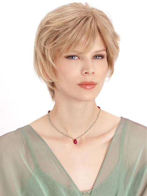 Blonde Monofilament Remy Human Hair Stylish Medium Wigs