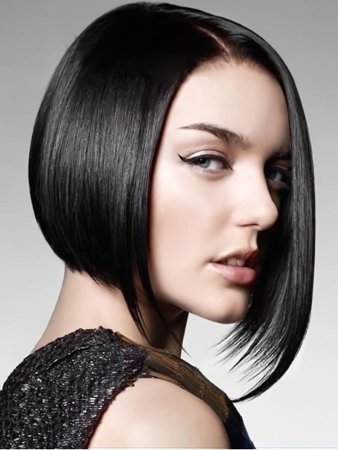 Designed Black Chin Length Human Hair Wigs