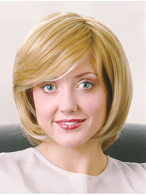 Great Blonde Straight Chin Length Monofilament Wigs