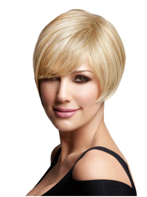 Easy Blonde Straight Chin Length Remy Human Lace Wigs