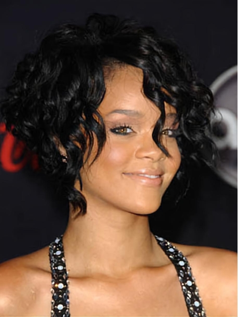 Durable Black Straight Chin Length Rihanna Wigs