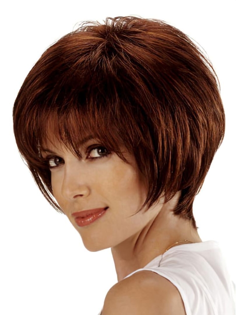 Sleek Auburn Lace Front Chin Length Remy Human Lace Wigs