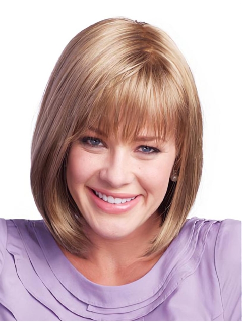 Monofilament Gorgeous Straight Remy Human Hair Medium Wigs