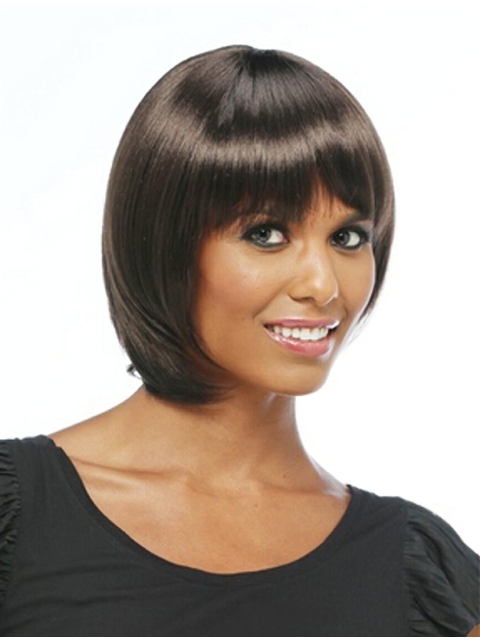 Refined Black Straight Chin Length African American Wigs