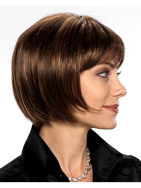 Mature Brown Straight Chin Length Petite Wigs