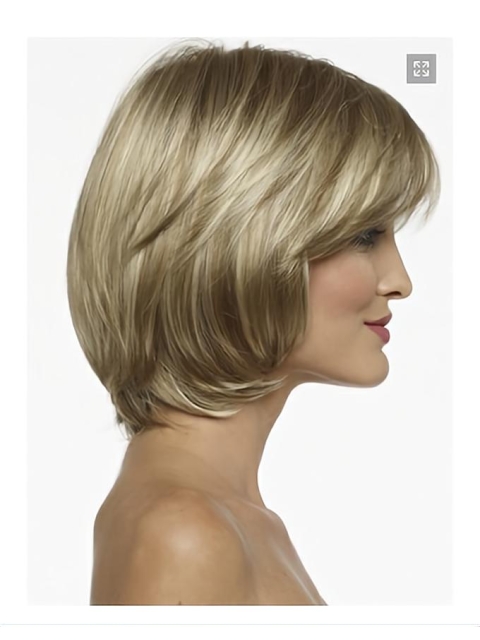 Graceful Blonde Straight Chin Length Bob Wigs