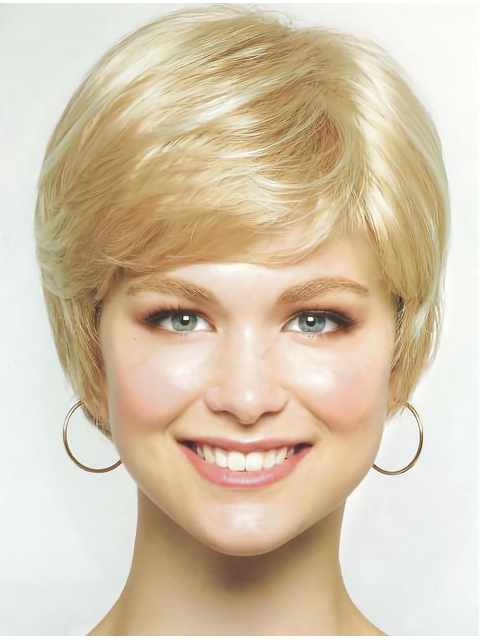 Blonde Straight Synthetic Traditiona Medium Wigs