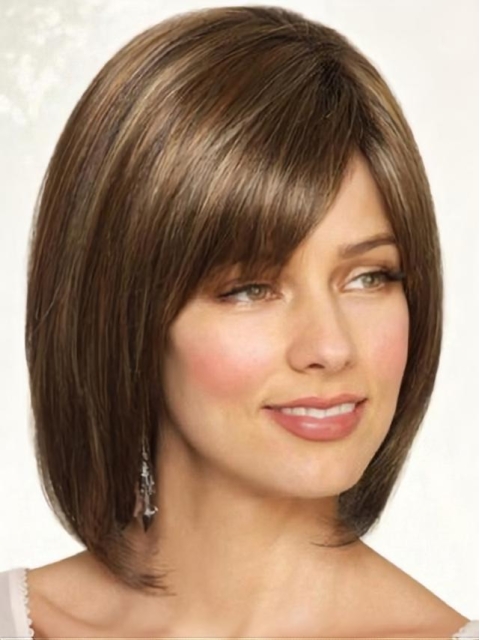 Popular Brown Chin Length Straight Wigs For Cancer