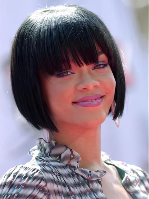 Amazing Black Straight Chin Length Rihanna Wigs