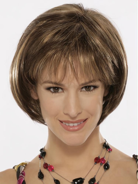 Ideal Brown Straight Chin Length Bob Wigs