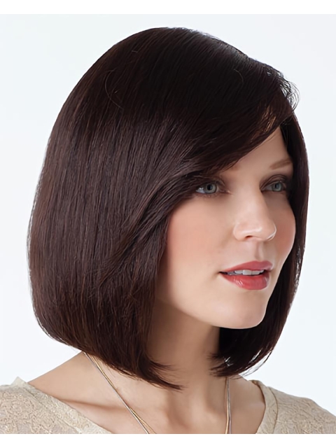 Comfortable Auburn Straight Chin Length Human Hair Wigs