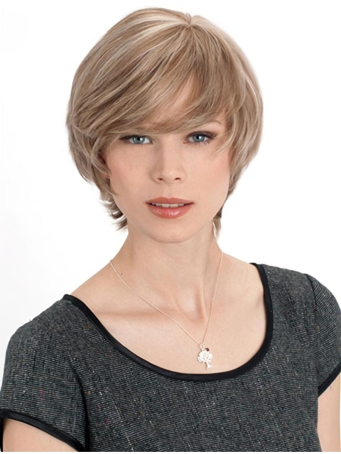 Monofilament Straight Remy Human Hair Soft Medium Wigs