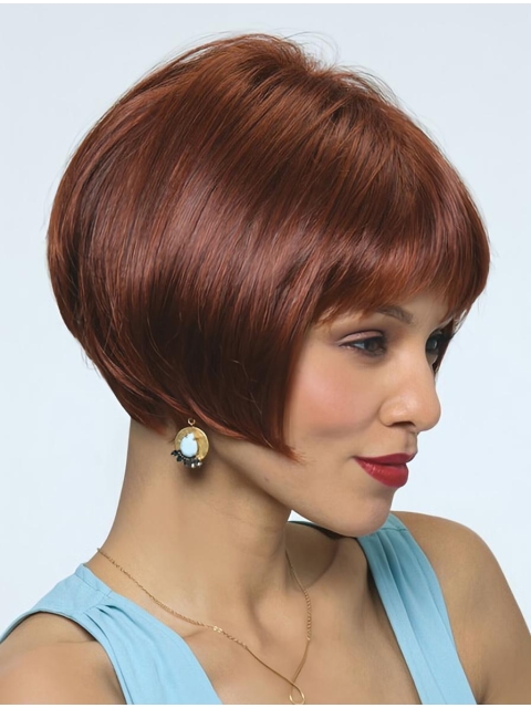 Refined Red Straight Chin Length Bob Wigs