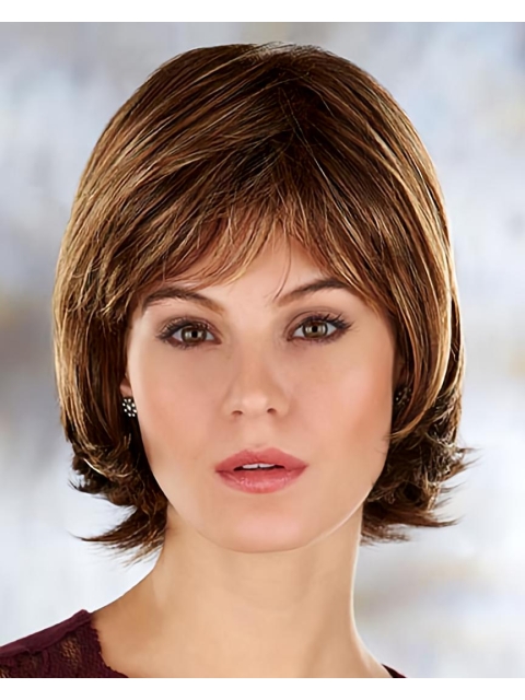 Brown Sassy Straight Synthetic Medium Wigs