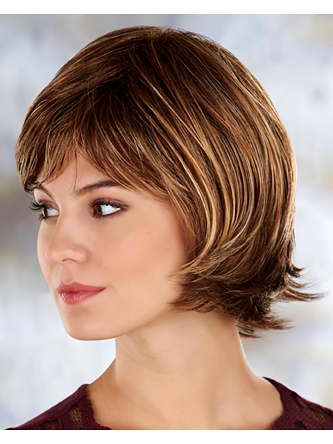 Brown Sassy Straight Synthetic Medium Wigs