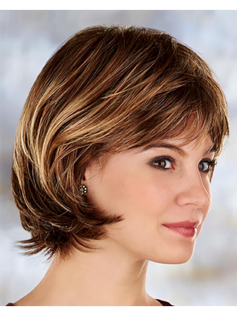 Brown Sassy Straight Synthetic Medium Wigs