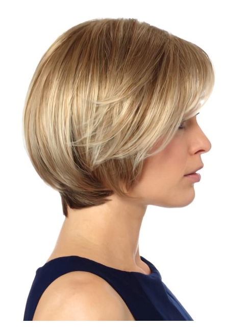 Elegant Blonde Monofilament Chin Length Wigs For Cancer