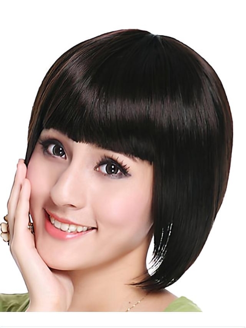 Trendy Black Straight Chin Length Bob Wigs