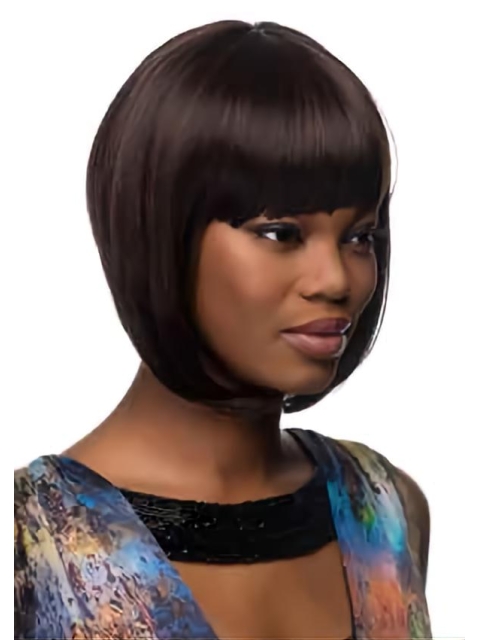 Trendy Black Straight Chin Length African American Wigs