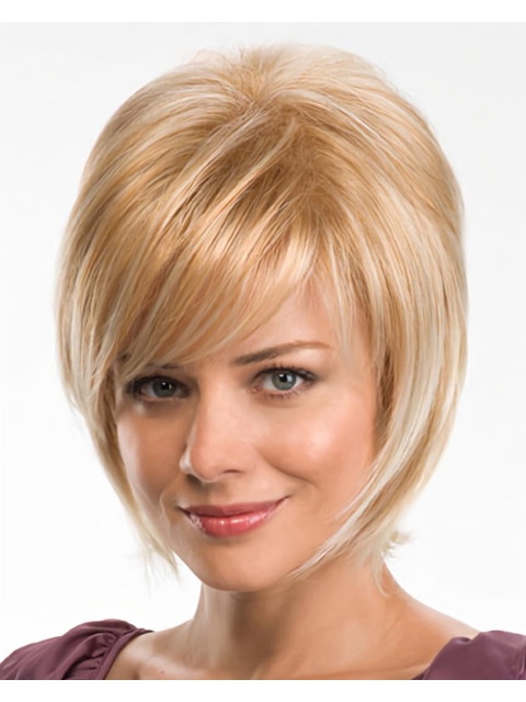 Mature Blonde Straight Chin Length Synthetic Wigs