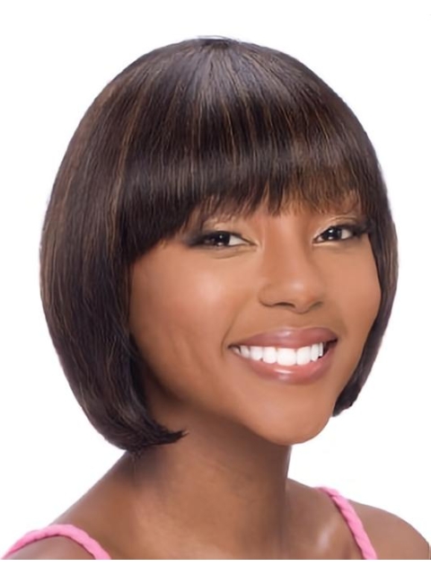 Refined Auburn Straight Chin Length African American Wigs