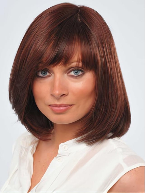 Good Red Monofilament Chin Length Full Lace Wigs For Cancer