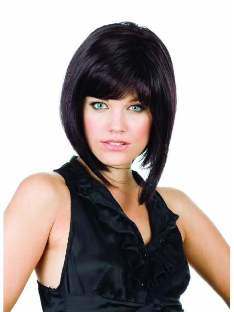 Suitable Black Straight Chin Length Bob Wigs