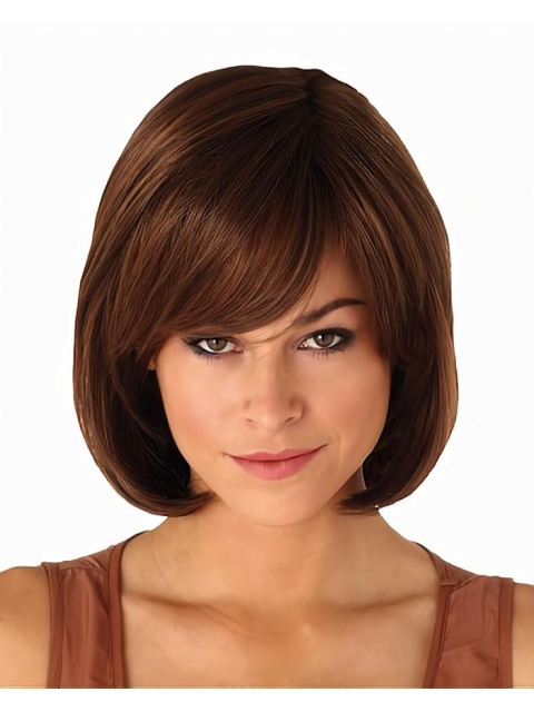 Comfortable Auburn Straight Chin Length Synthetic Wigs