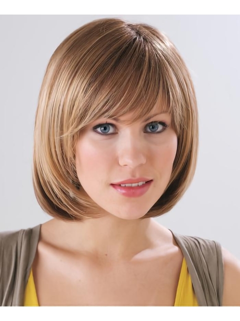 Comfortable Auburn Straight Chin Length Synthetic Wigs