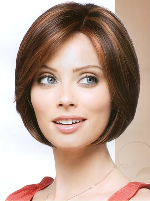 Soft Auburn Straight Chin Length Bob Wigs