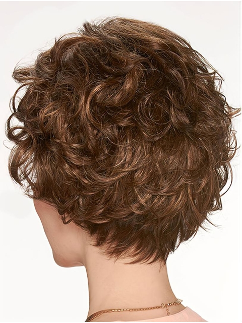 Chin Length Monofilament Brown Curly 10" Synthetic Beautiful Medium Wigs