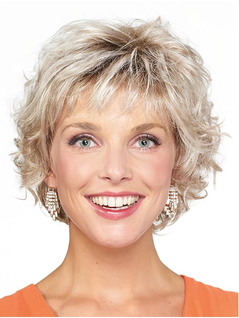 Blonde Curly Chin Length Bobs Monofilament Wigs For Ladies