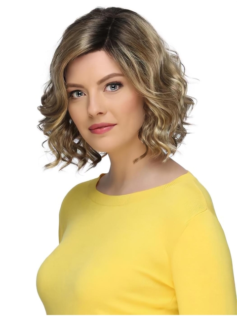 Blonde Stylish Curly Chin Length Synthetic Bob Wigs