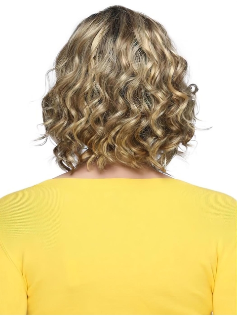 Blonde Stylish Curly Chin Length Synthetic Bob Wigs